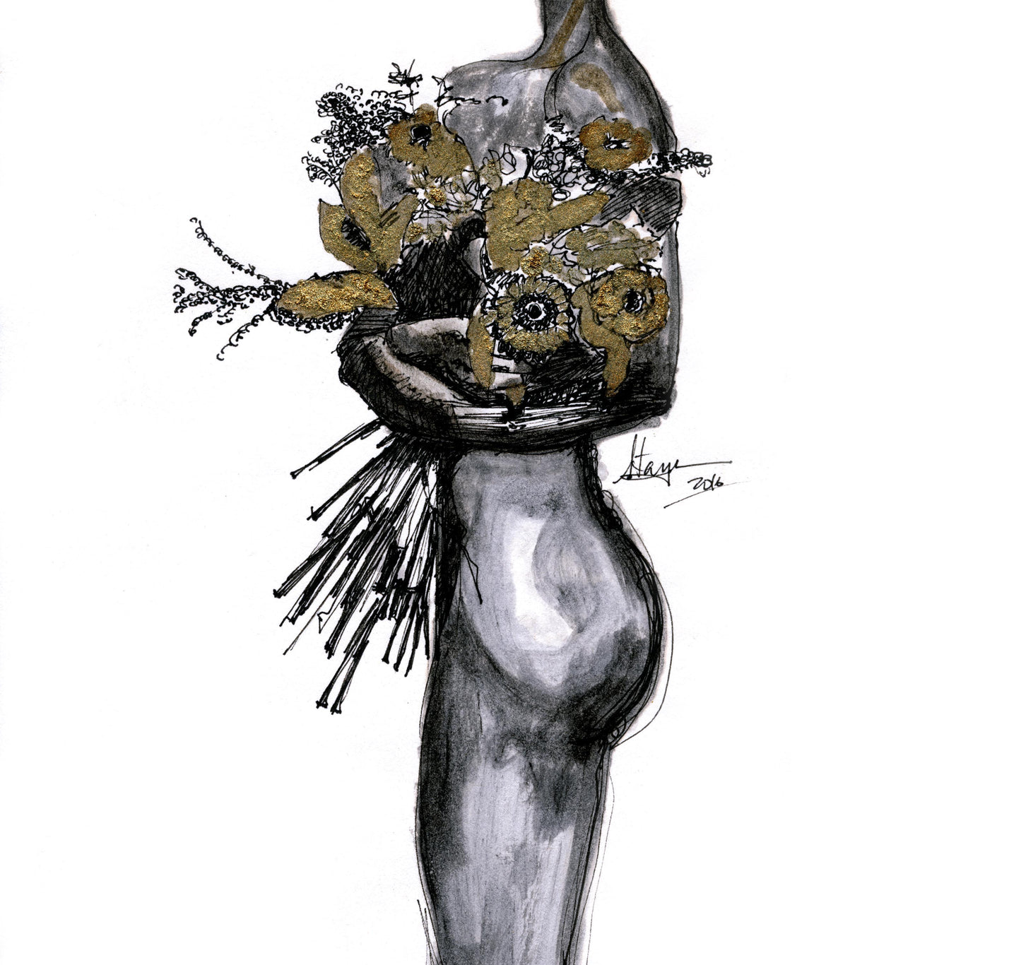 Female with Gold Bouquet